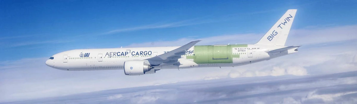 El primer vuelo de prueba del Boeing 777-300ER convertido a carguero. Foto: Israel Aerospace Industries